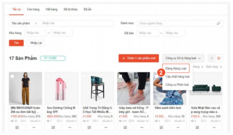 đăng sản phẩm hàng loạt trên shopee