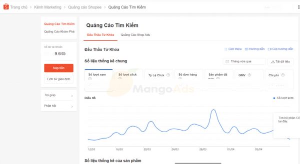 Truy cập vào mục Quảng Cáo Tìm Kiếm - Nghiên cứu từ khoá Shopee