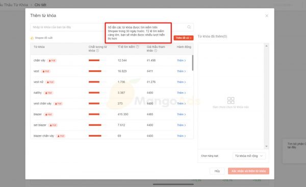 Nghiên cứu và chọn thêm từ khóa - Nghiên cứu từ khoá Shopee
