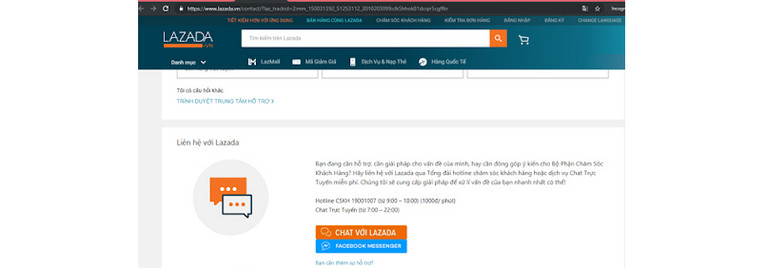 Hoạt động chăm sóc khách hàng của lazada cũng sử dụng dịch vụ online