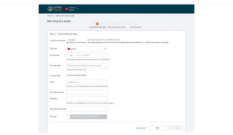 Truy cập vào Lazada và thực hiện các bước tạo tài khoản bán hàng Lazada