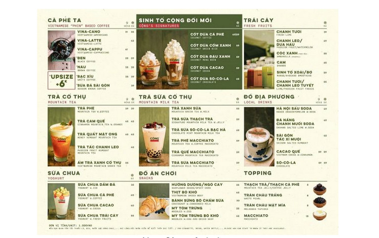 Menu Cộng cafe có gì đặc biệt?