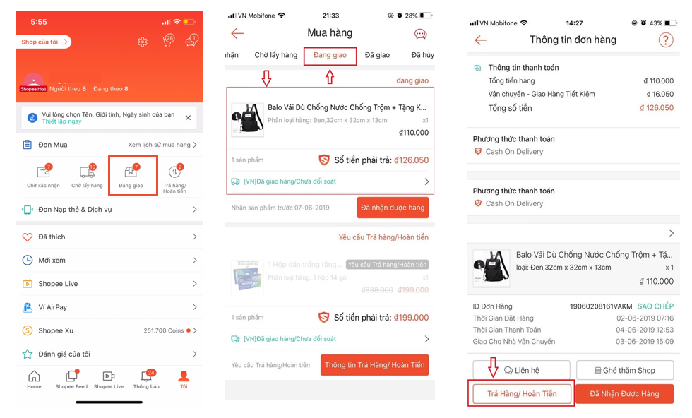 Cách trả hàng trên Shopee 