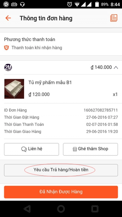 Trả hàng trên shopee