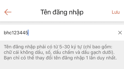 Nhập tên đăng nhập viết liền không dấu