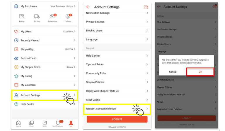 Cách xóa tài khoản Shopee vĩnh viễn