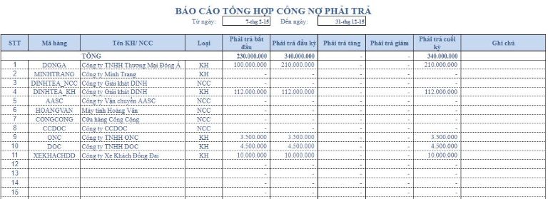 File Excel quản lý kho và công nợ