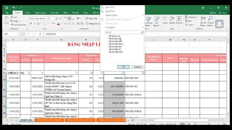 file Excel quản lý kho và công nợ