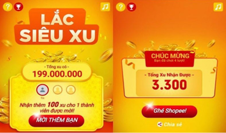 Game lắc xu trên Shopee