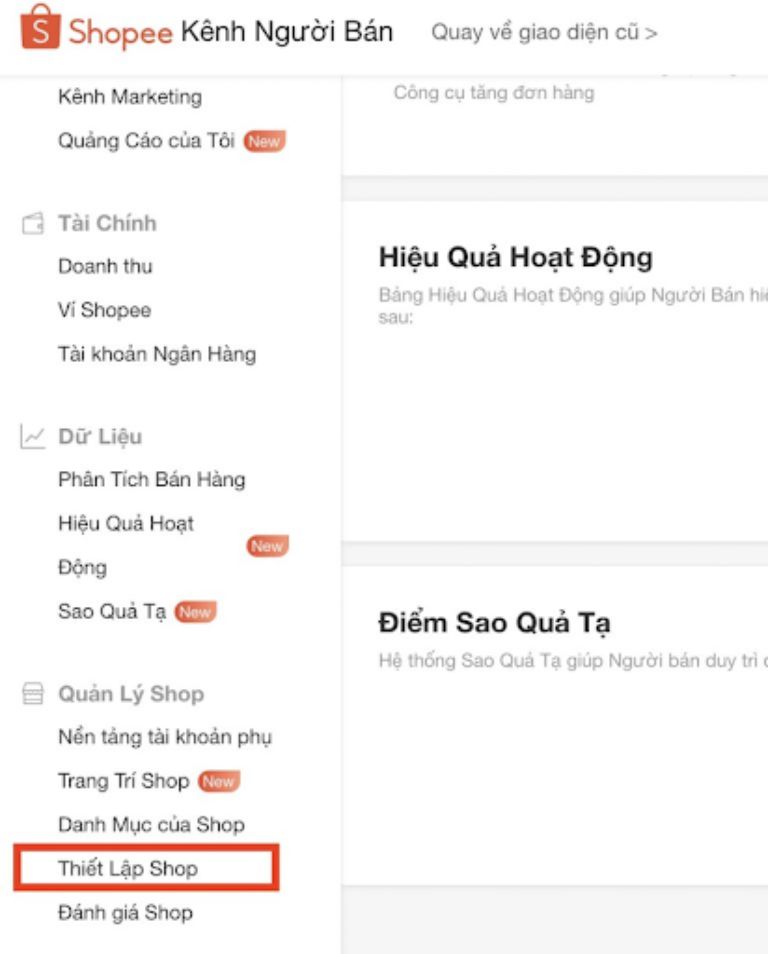 Giao diện Kênh người bán mới trên Shopee