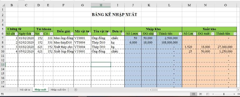 quản lý kho vật tư bằng excel