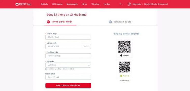 Đăng ký tài khoản để tra mã vận đơn Best Express