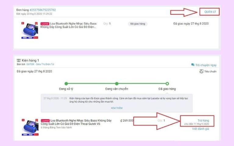 Cách đổi trả hàng Lazada