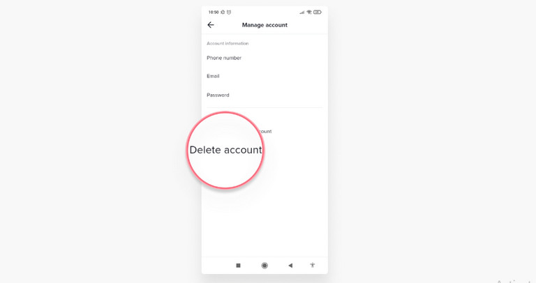 Chọn Delete account để xóa tài khoản TikTok