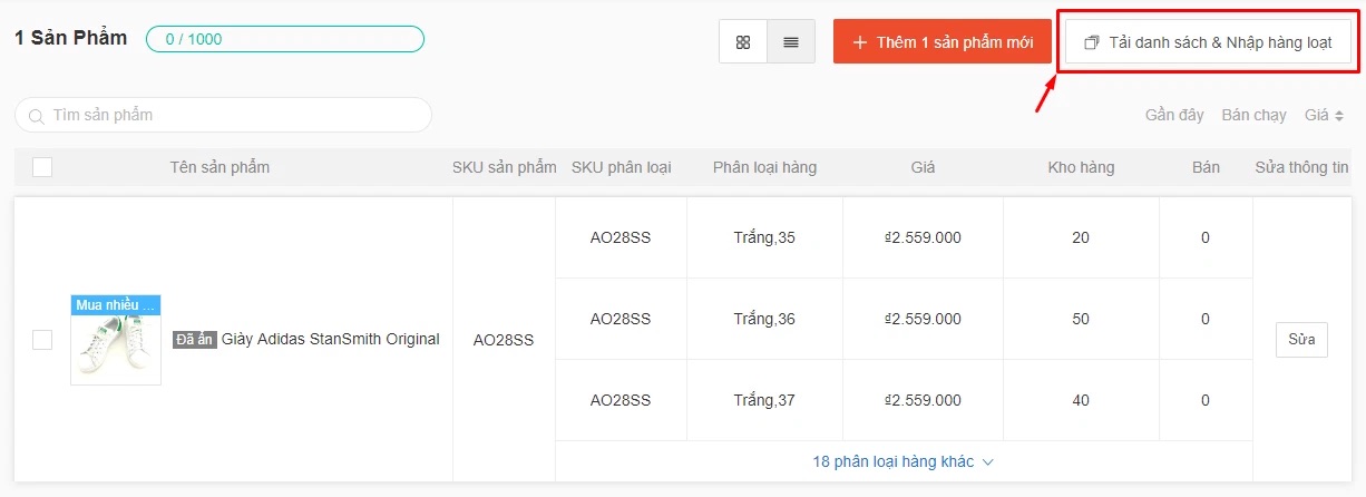 Hãy chọn “Tải danh sách & Nhập hàng loạt” để tiết kiệm thời gian đăng bài bán hàng