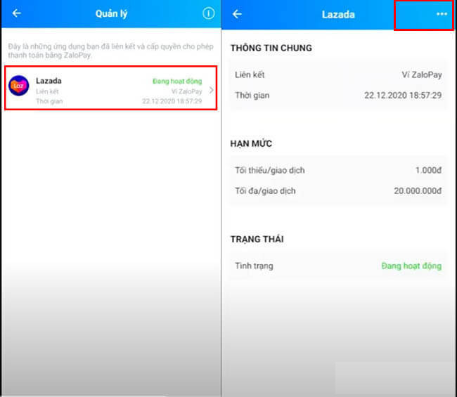 Cách hủy liên kết ZaloPay với Lazada trên app ZaloPay
