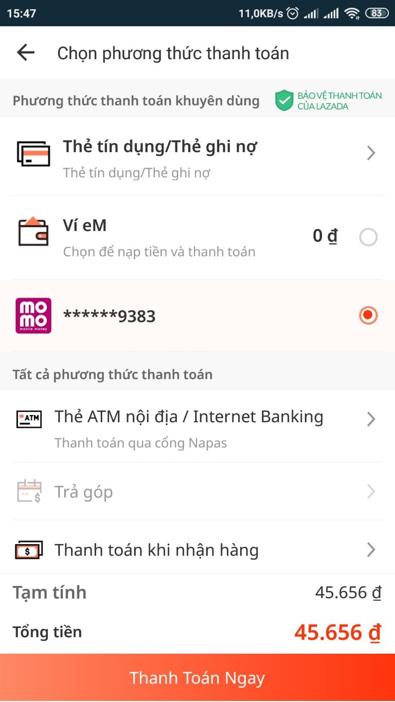 liên kết momo với lazada