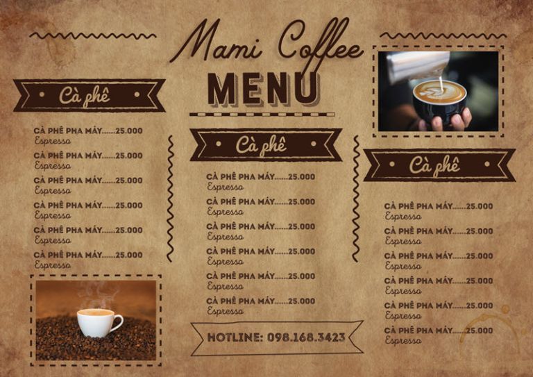 Menu quán cafe