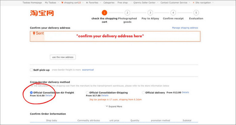 Thiết lập địa chỉ vận chuyển, mua hàng trên Taobao