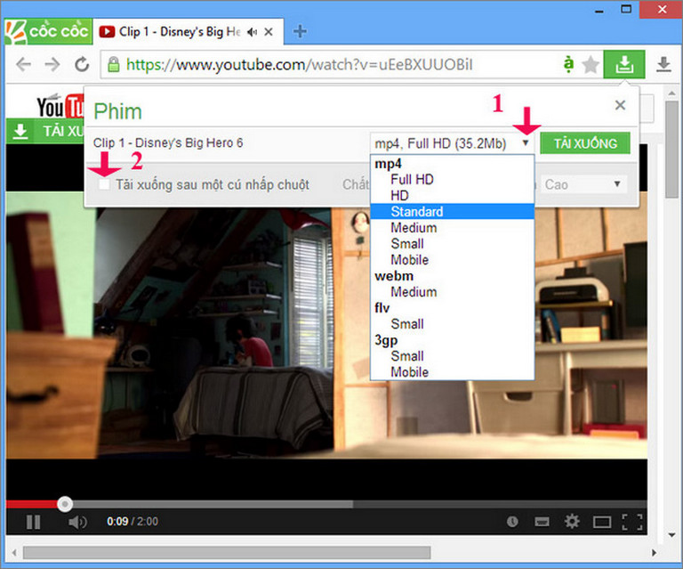 Tải video trên web với trình duyệt Cốc Cốc