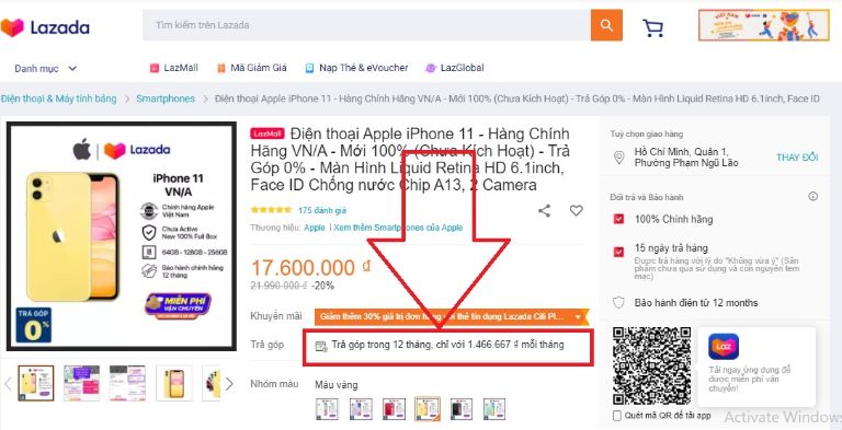 trả góp trên Lazada 