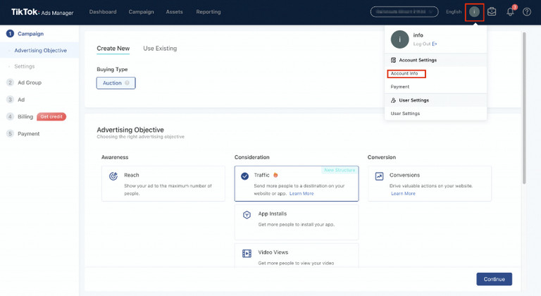 Thiết lập trình quản lý quảng cáo TikTok