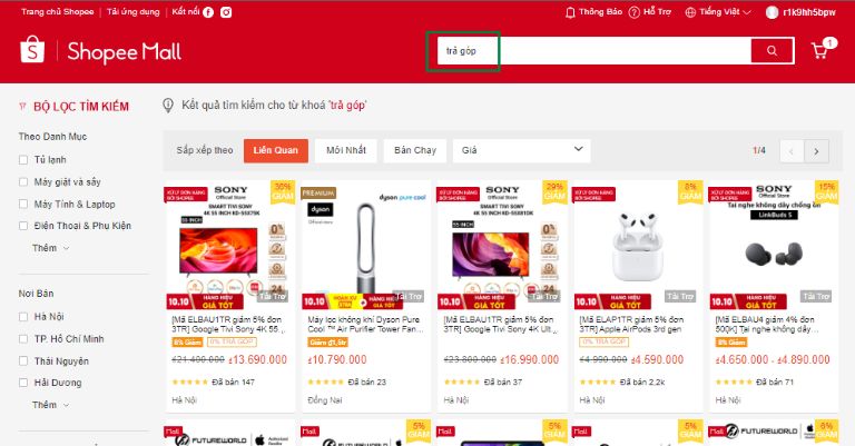 Cách mua trả góp Shopee