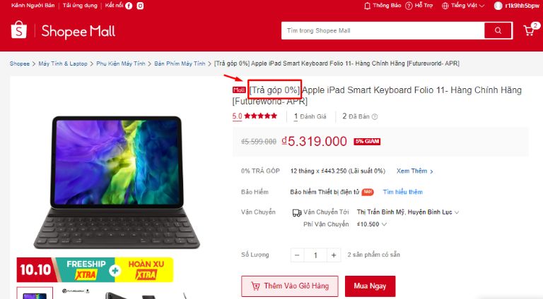 Cách mua trả góp Shopee 