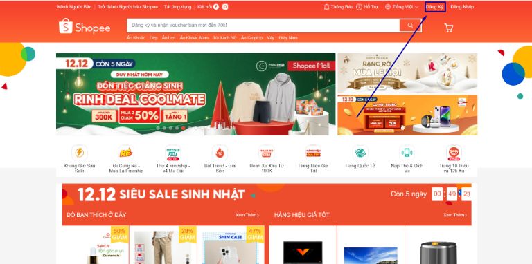 Đăng ký tài khoản Shopee