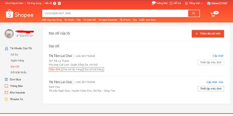cách thay đổi địa chỉ nhận hàng trên Shopee