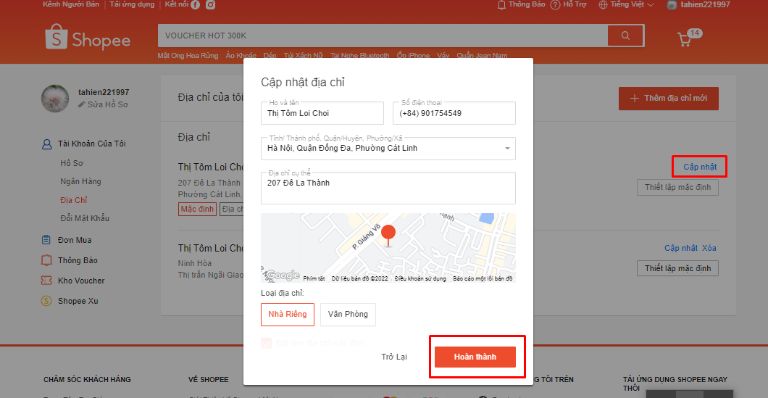 Cách thay đổi địa chỉ nhận hàng trên Shopee