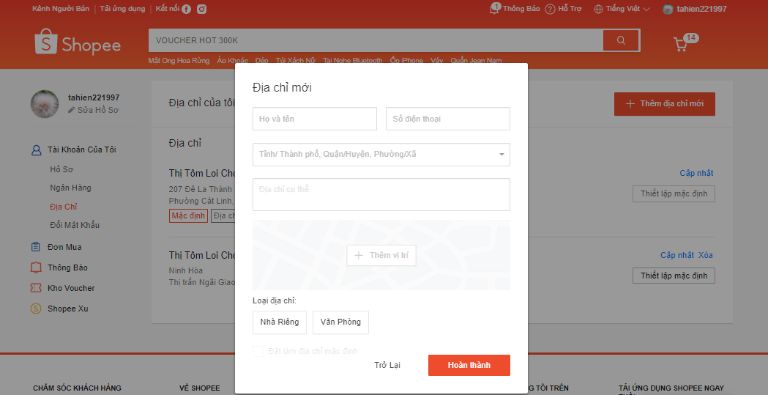 cách thay đổi địa chỉ nhận hàng trên Shopee