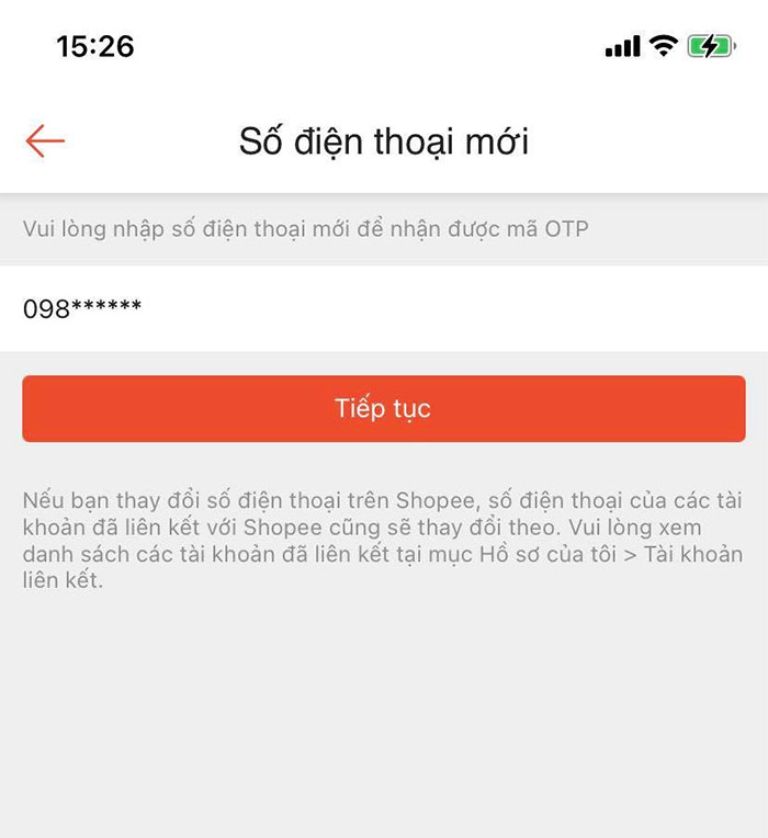 cách thay đổi số điện thoại trên Shopee