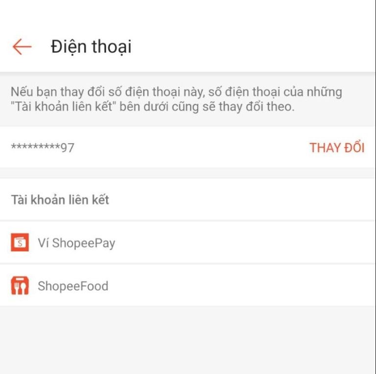 cách thay đổi số điện thoại trên Shopee