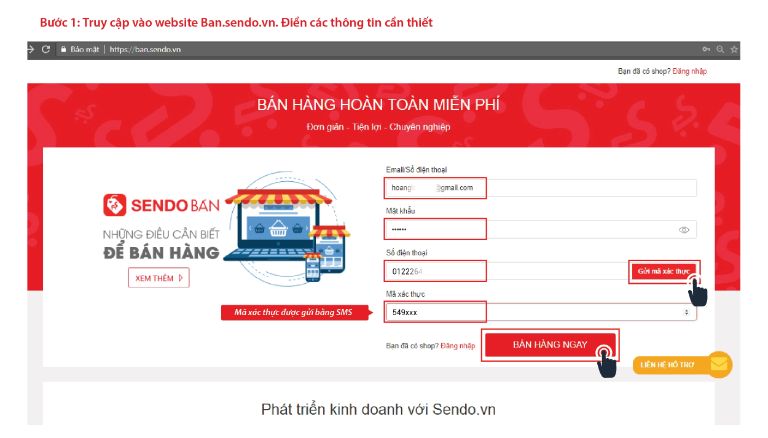 đăng ký bán hàng trên Sendo