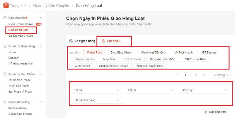 in đơn hàng loạt trên Shopee