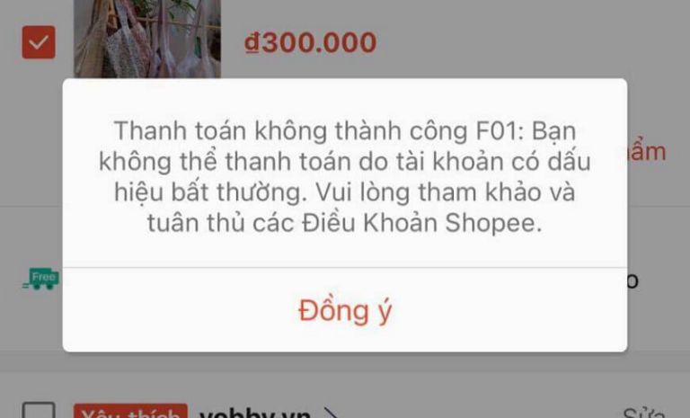 Lỗi F01 Shopee