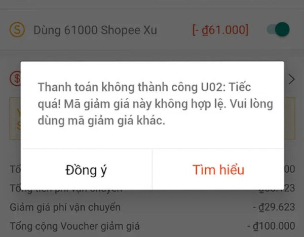 Lỗi U02 Shopee là một lỗi thường thấy trên Shopee