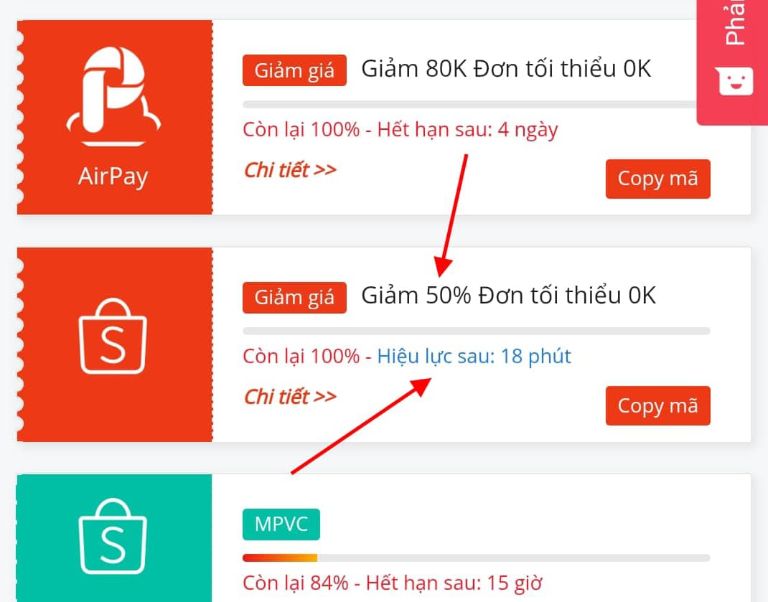Chọn copy mã giảm giá Shopee