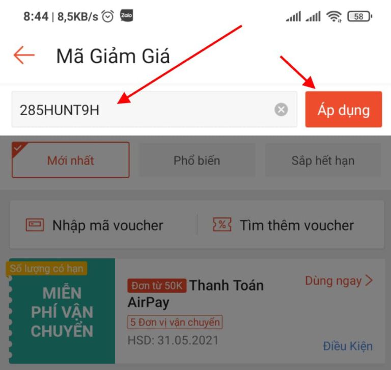 Nhập mã voucher để tìm mã giảm giá Shopee