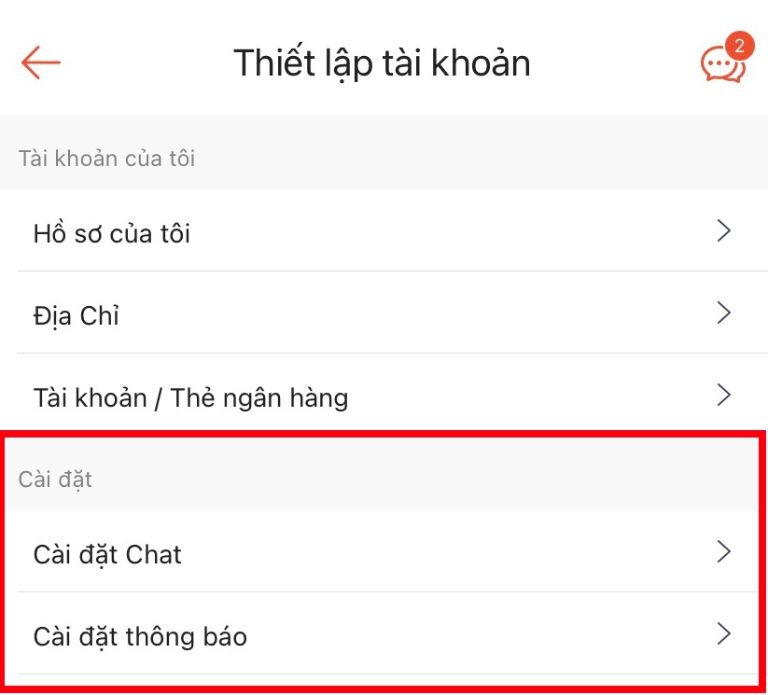 tắt thông báo Shopee