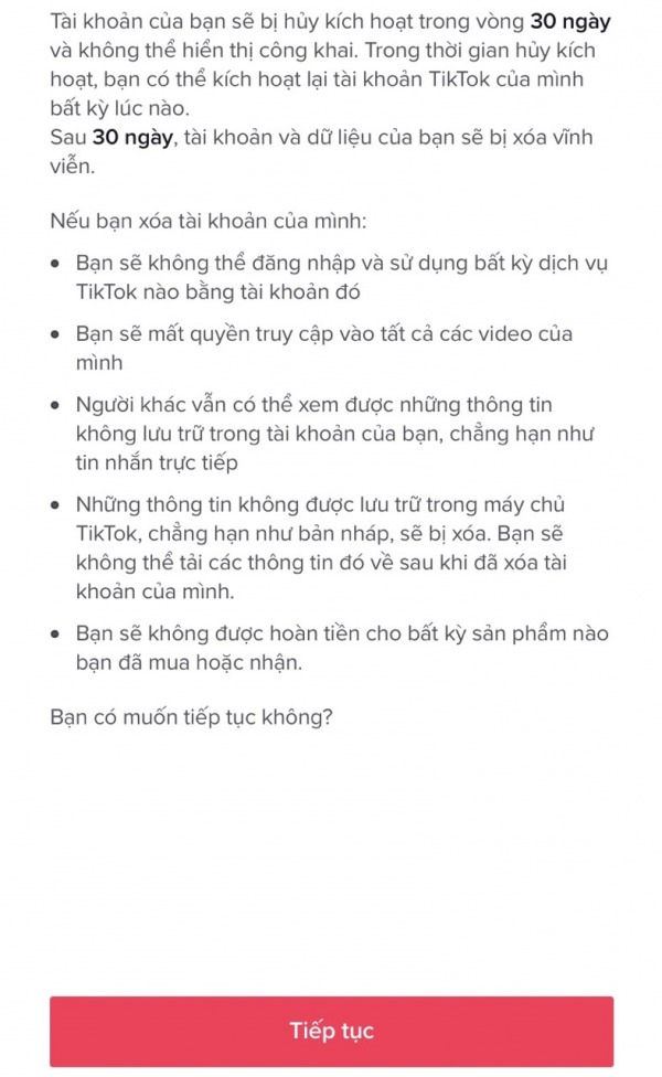 Chọn "Tiếp tục" để đồng ý điều khoản của Tiktok và thực hiện thao tác tiếp theo.