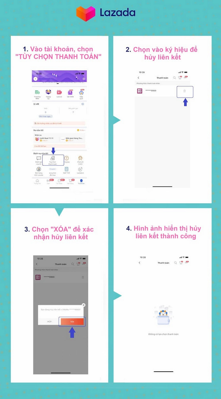Hướng dẫn hủy thanh toán Lazada bằng Momo