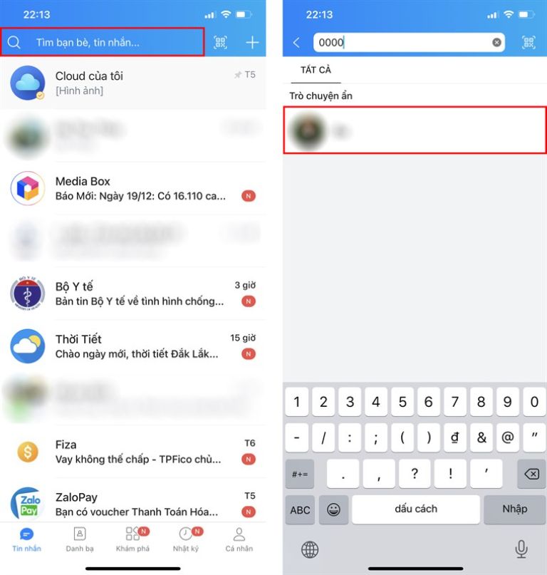 cách tìm tin nhắn ẩn trên Zalo