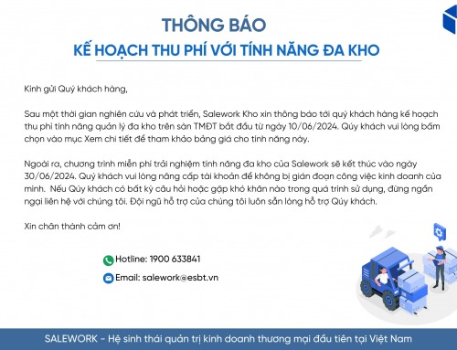 Thông báo kế hoạch thu phí tính năng quản lý đa kho trên sàn TMĐT